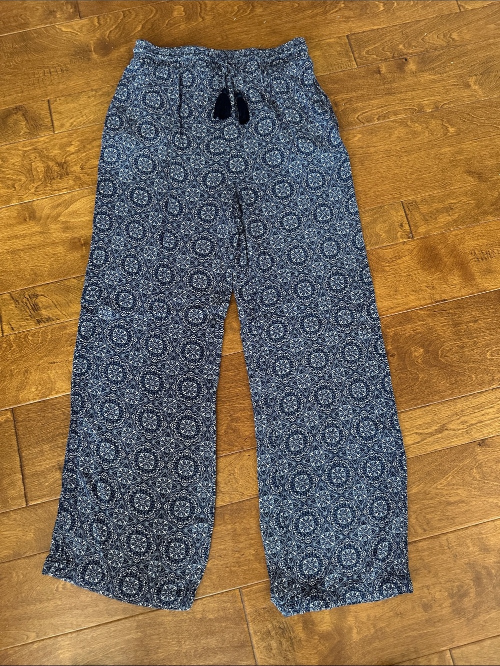 Knox Rose Navy Blue Patterned Wide-Leg Pull-On Pants